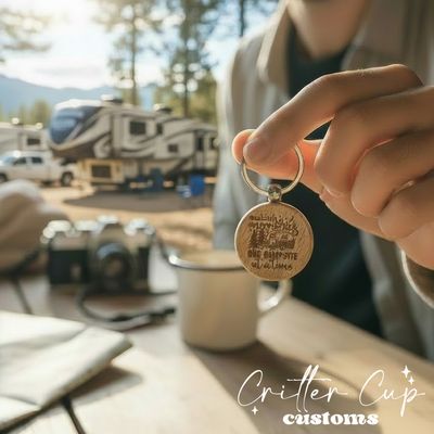 Camping "Making Memories"  Wood Keychain