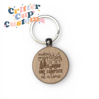 Camping "Making Memories"  Wood Keychain