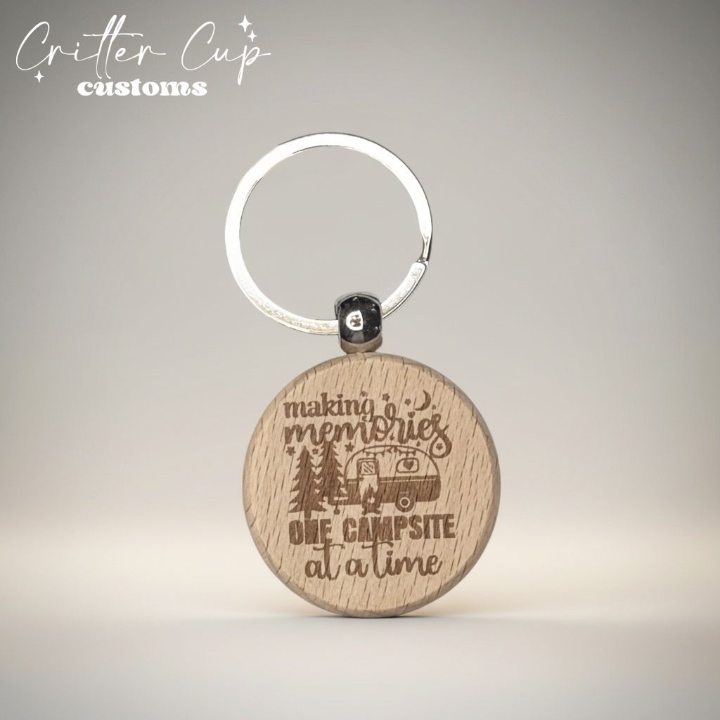 Camping "Making Memories"  Wood Keychain