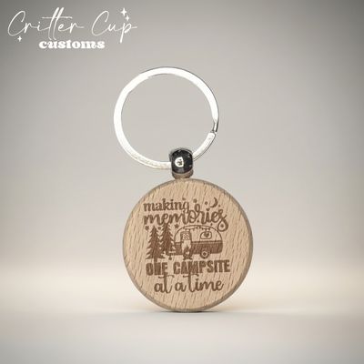Camping "Making Memories"  Wood Keychain