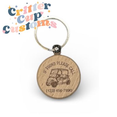 Golf Cart "If Lost"  Wood Keychain