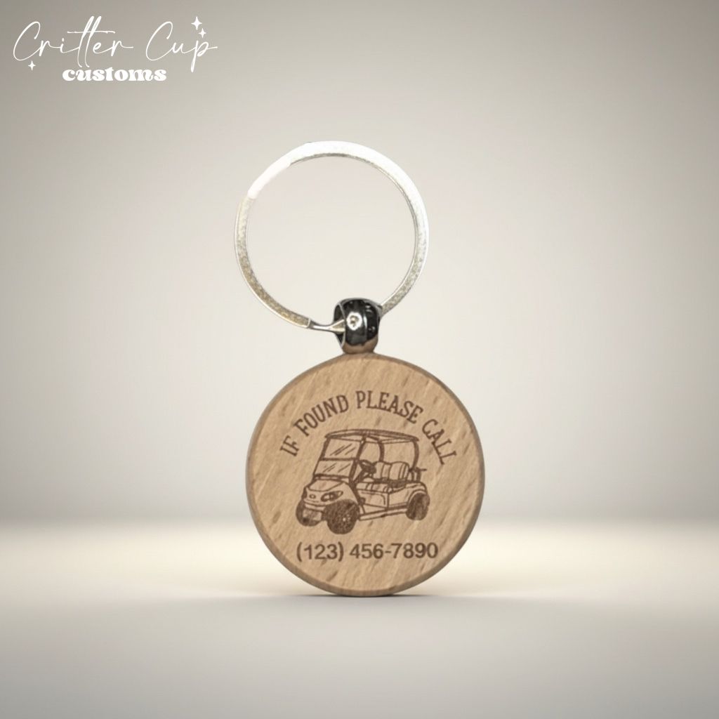 Golf Cart "If Lost"  Wood Keychain