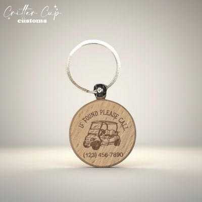 Golf Cart "If Lost"  Wood Keychain