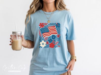 Rustic Floral American FlagT-shirt