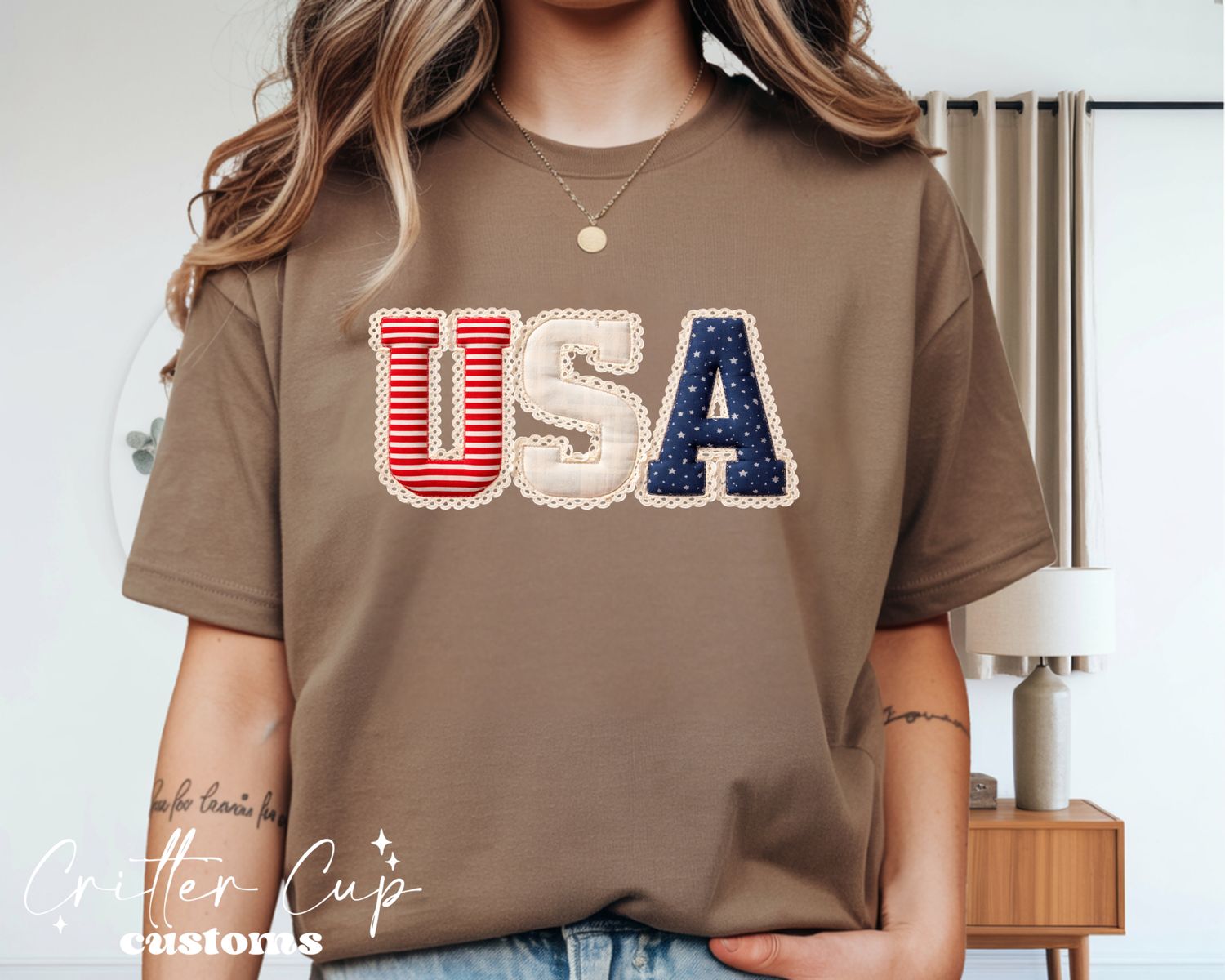 Rustic Quilted USA Flag T-shirt