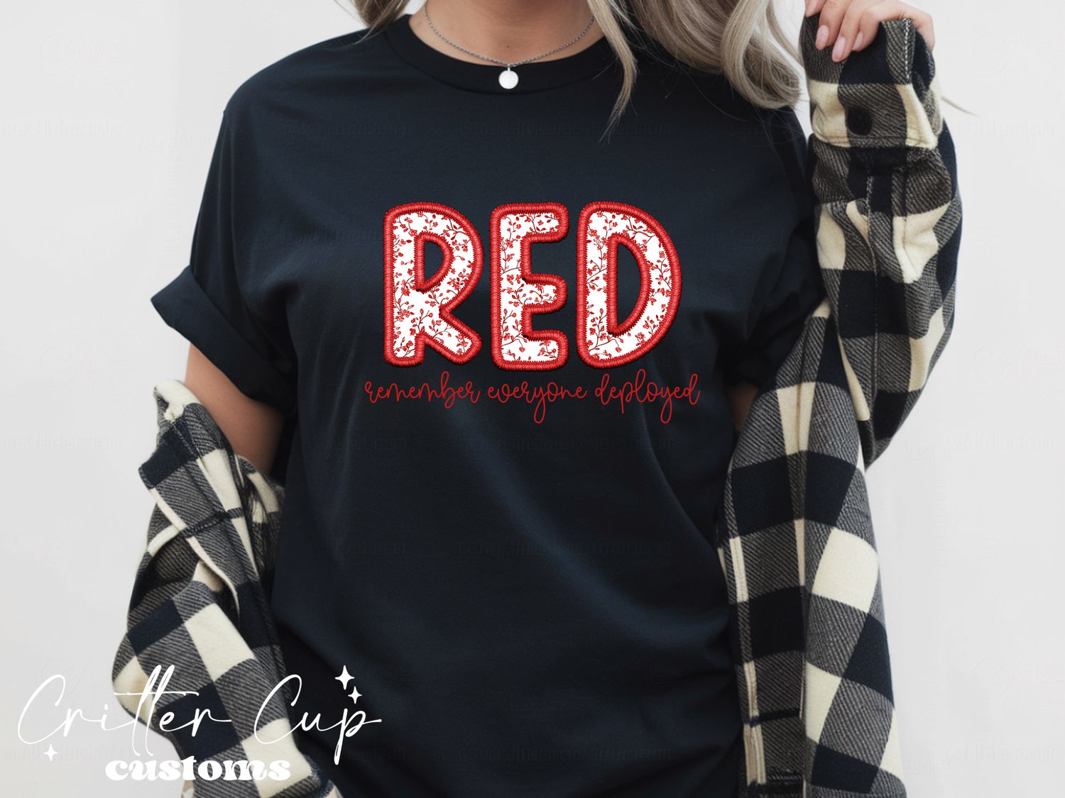 Red Friday Faux Embroidery T-shirt