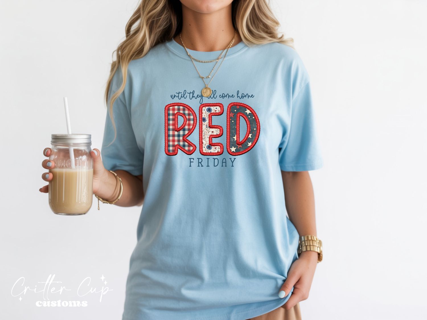 Red Friday Faux Embroidery T-shirt