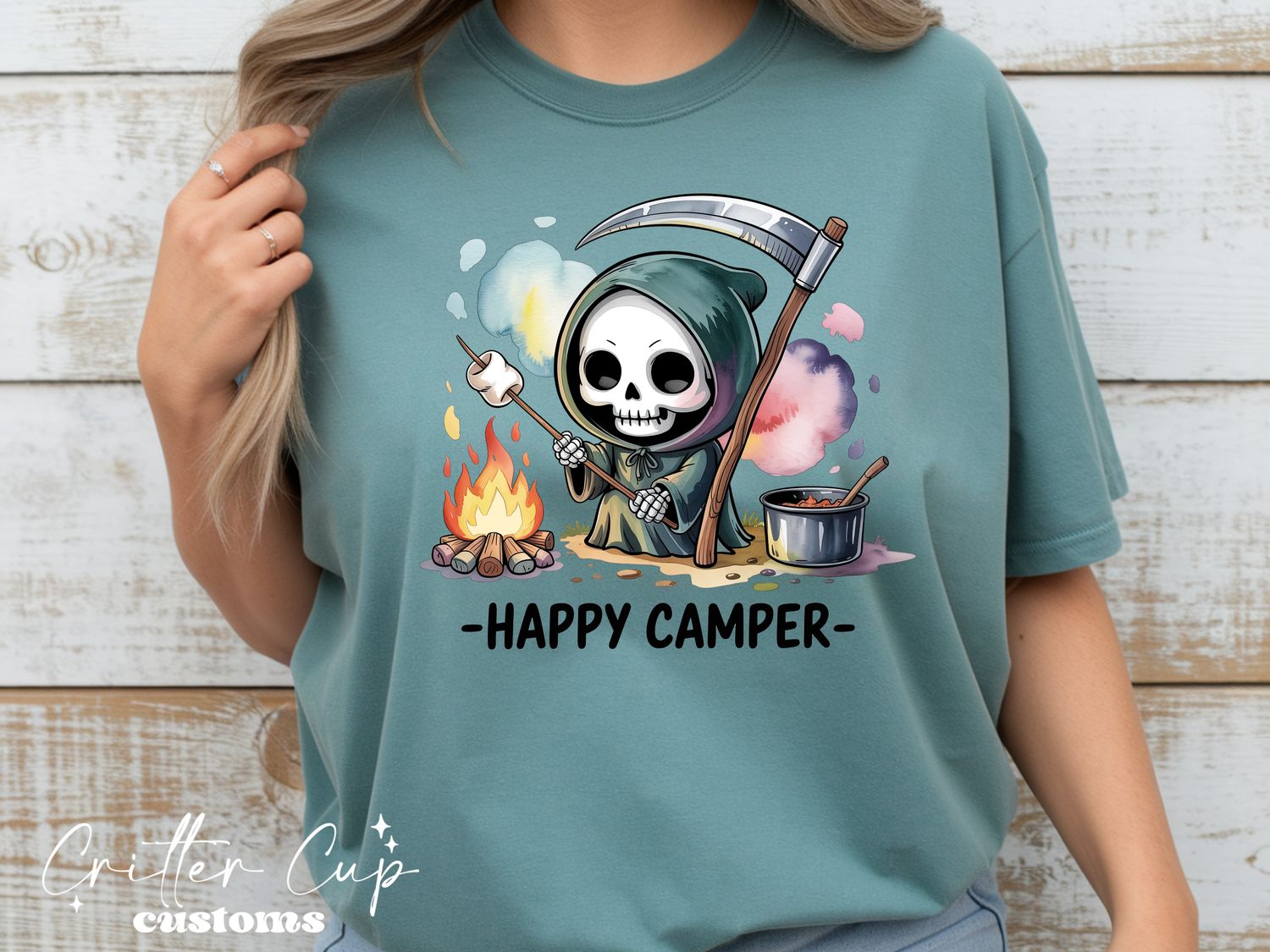 Camping Grim Reaper "Happy Camper" T-Shirt