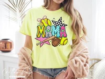 Neon Retro Softball Mama T-Shirt
