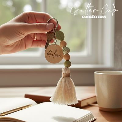 Personalized Keychain, Beaded Boho Keychain