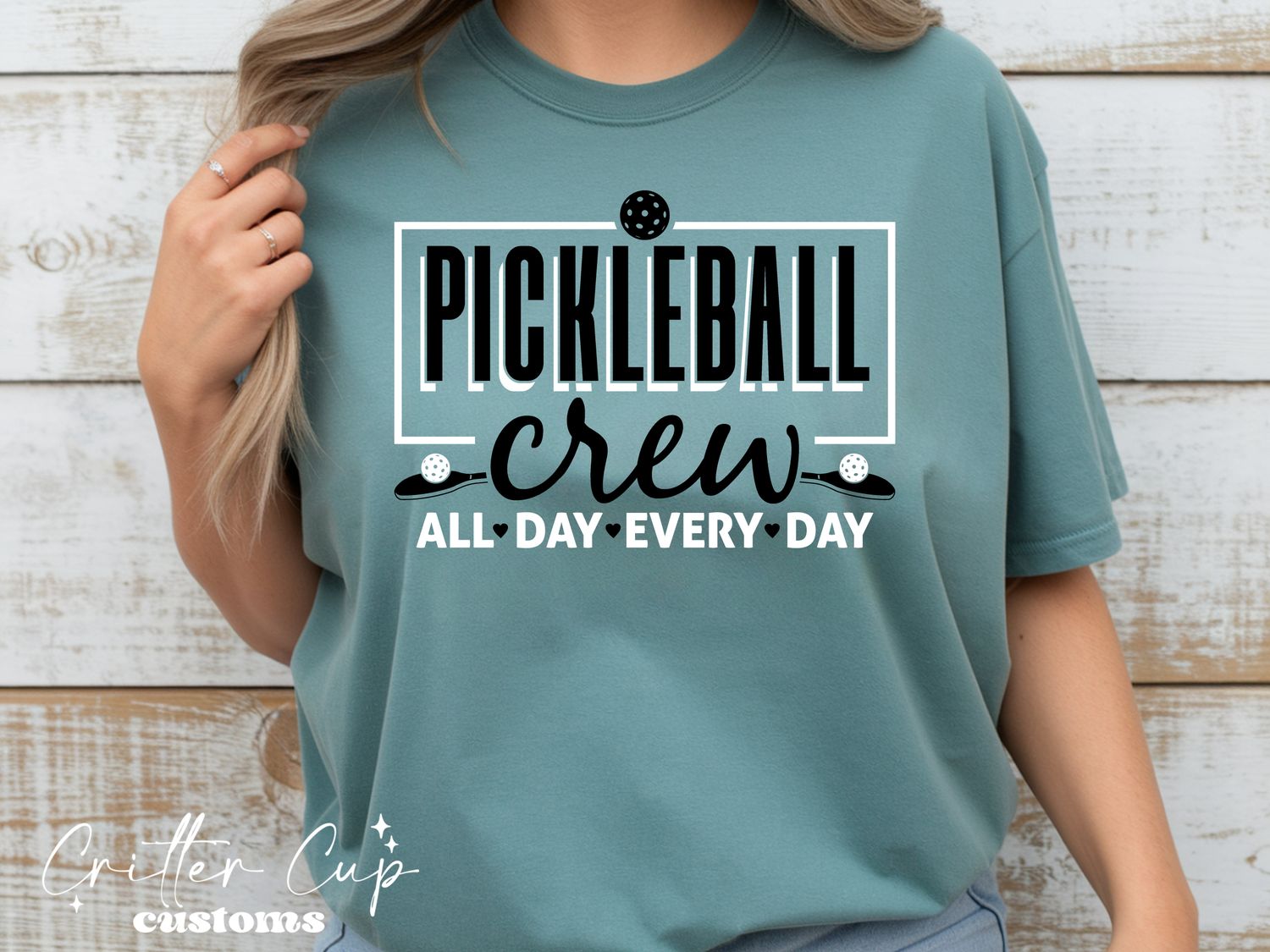 Black and White Pickle Ball Crew T-Shirt