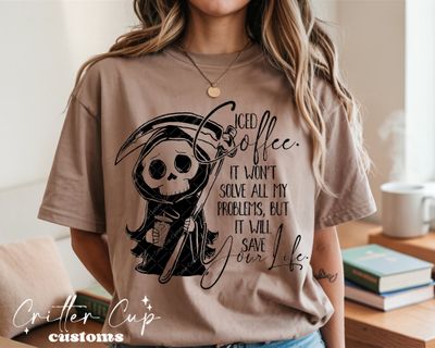 Grim Reaper - Iced Coffee Will Save Your Life T-shirt