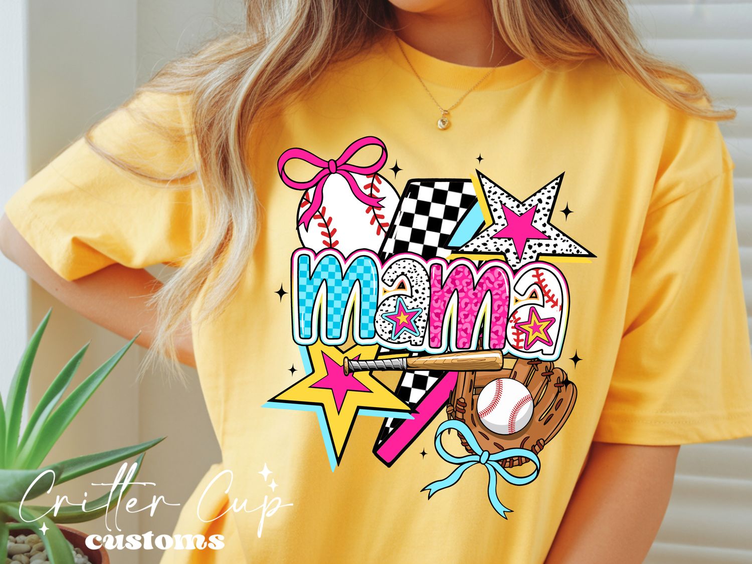 Neon Retro Baseball Mama T-Shirt