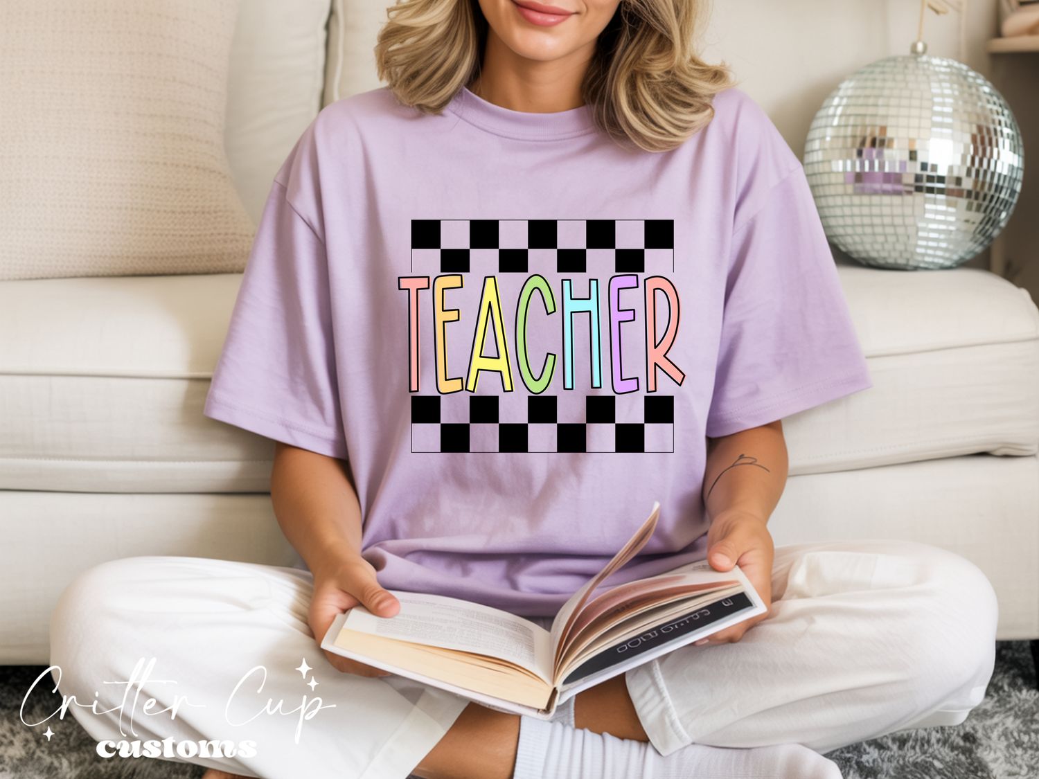 Pastel Rainbow &amp; Checkered Teacher T-shirt