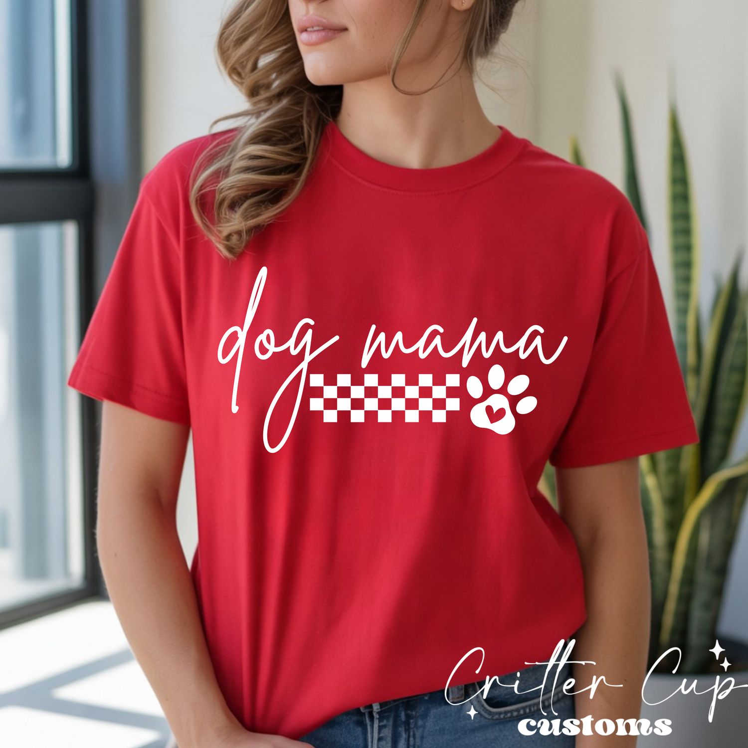 Checkered Dog Mama T-shirt