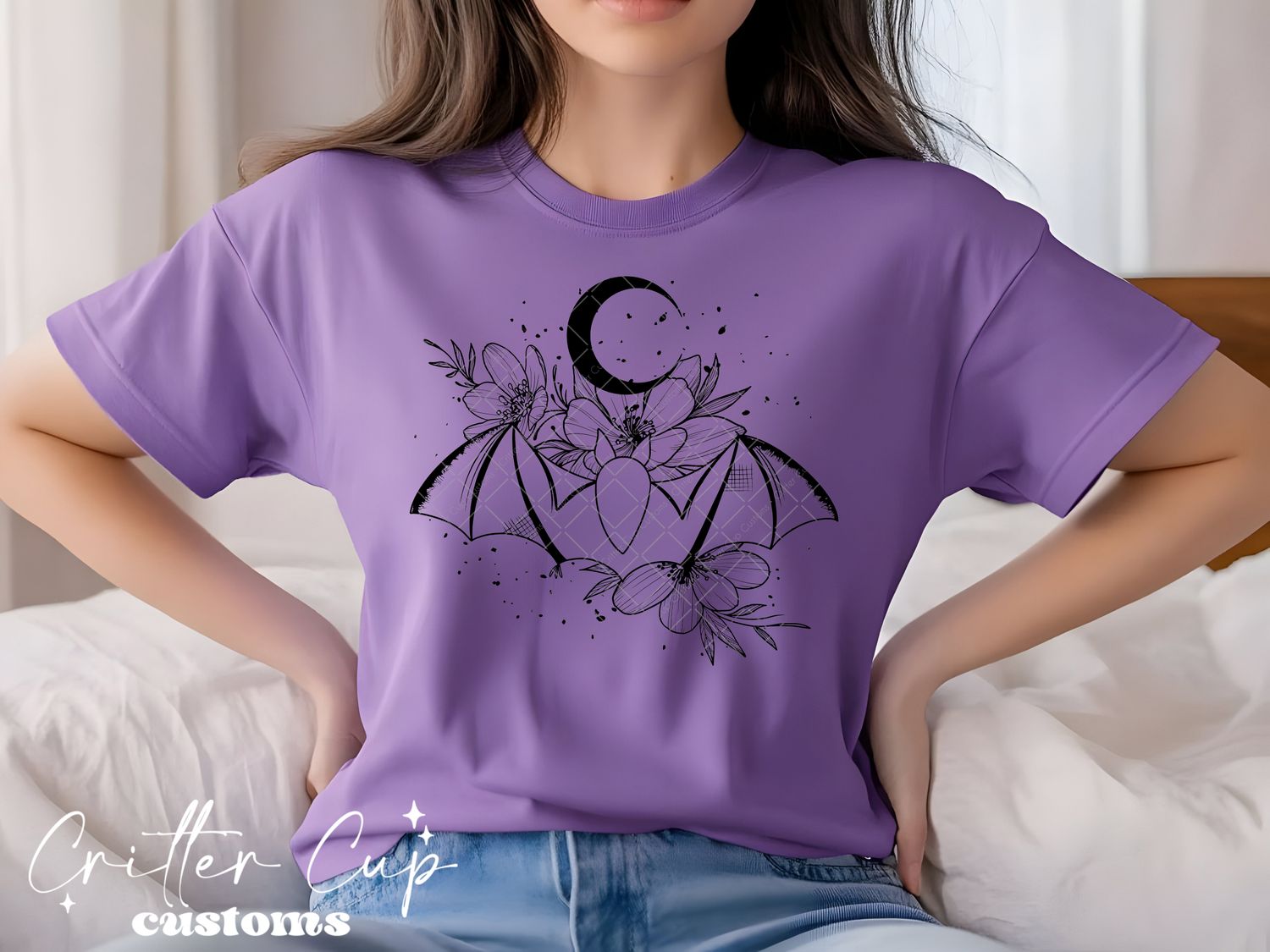Fall "Floral Bat &amp; Moon" T-shirt