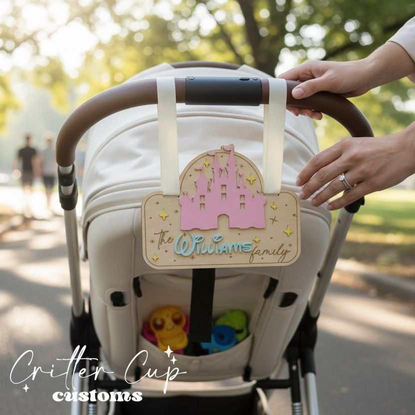 Personalized Stroller Name Tag, Castle Stroller Tag