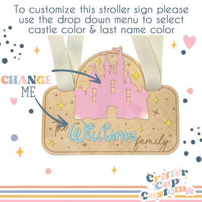 Personalized Stroller Name Tag, Castle Stroller Tag