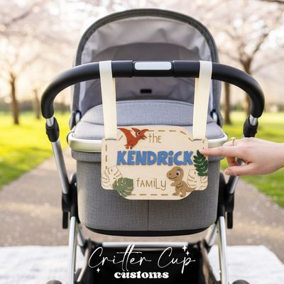 Personalized Stroller Name Tag, Dinosaur Stroller Tag