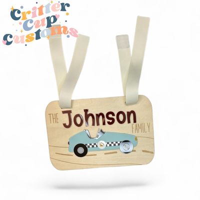 Personalized Stroller Name Tag, Race Car Stroller Tag