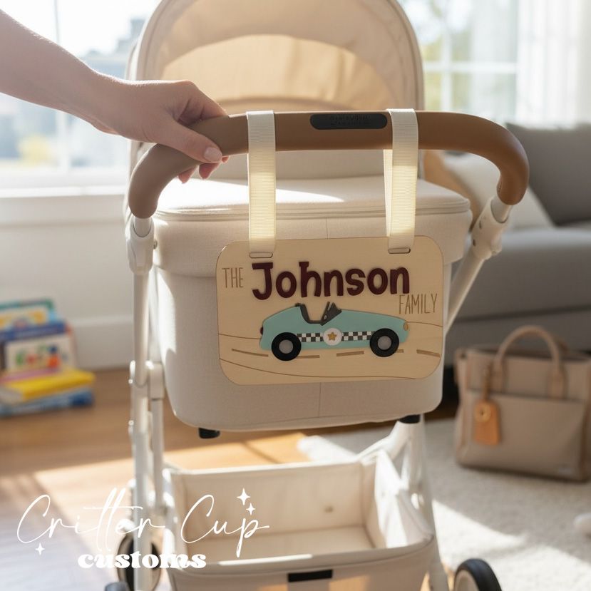 Personalized Stroller Name Tag, Race Car Stroller Tag
