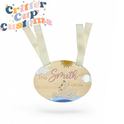Personalized Stroller Name Tag, Swan Stroller Tag