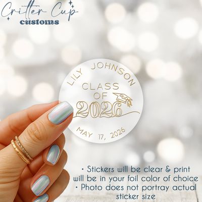 Graduation LineArt Clear Foil Stickers