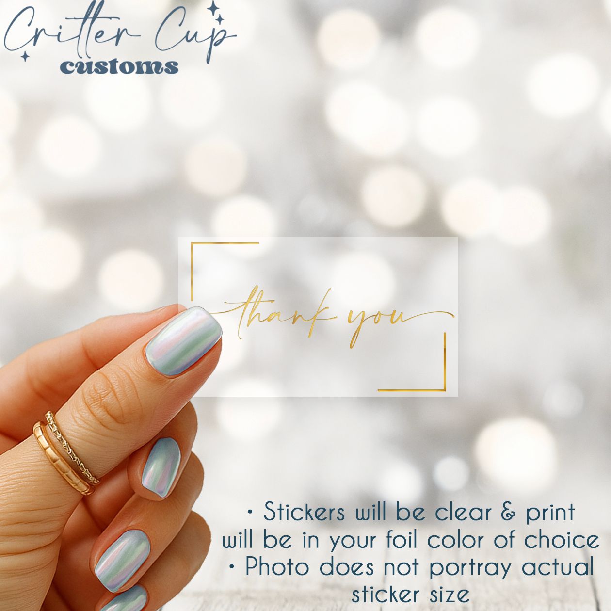 Elegant Rectangluar Clear Foil Thank you Stickers