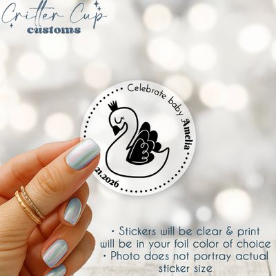 Personalized Swan Baby Shower Stickers