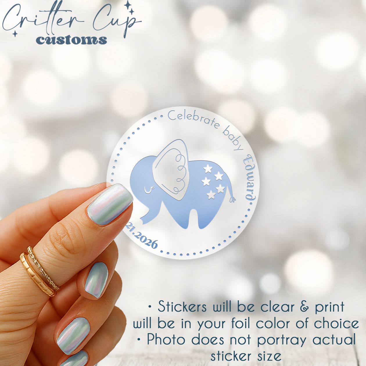 Personalized Elephant Baby Shower Stickers