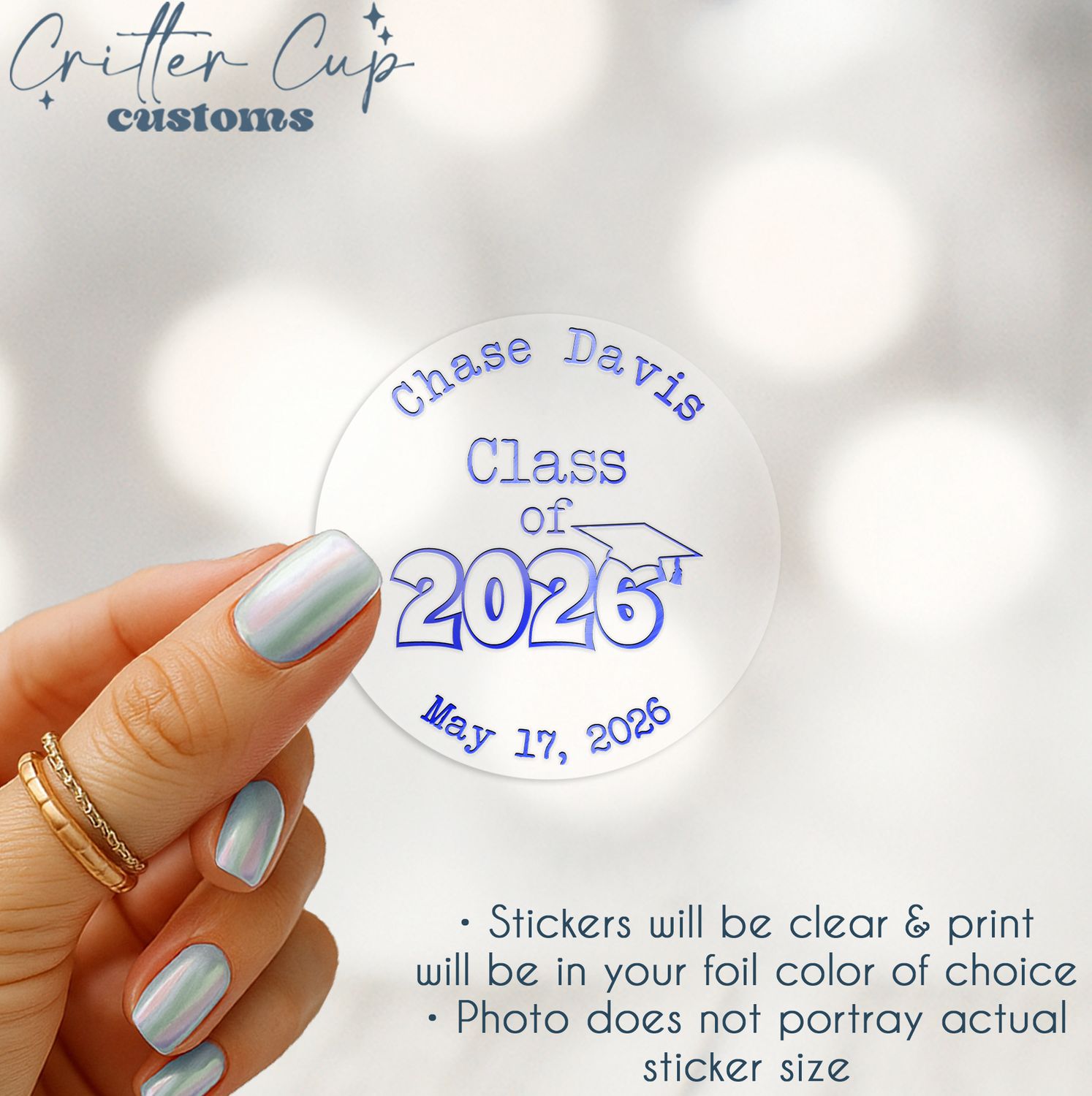 Graduation, Class of 2026, Clear Foil Stickers