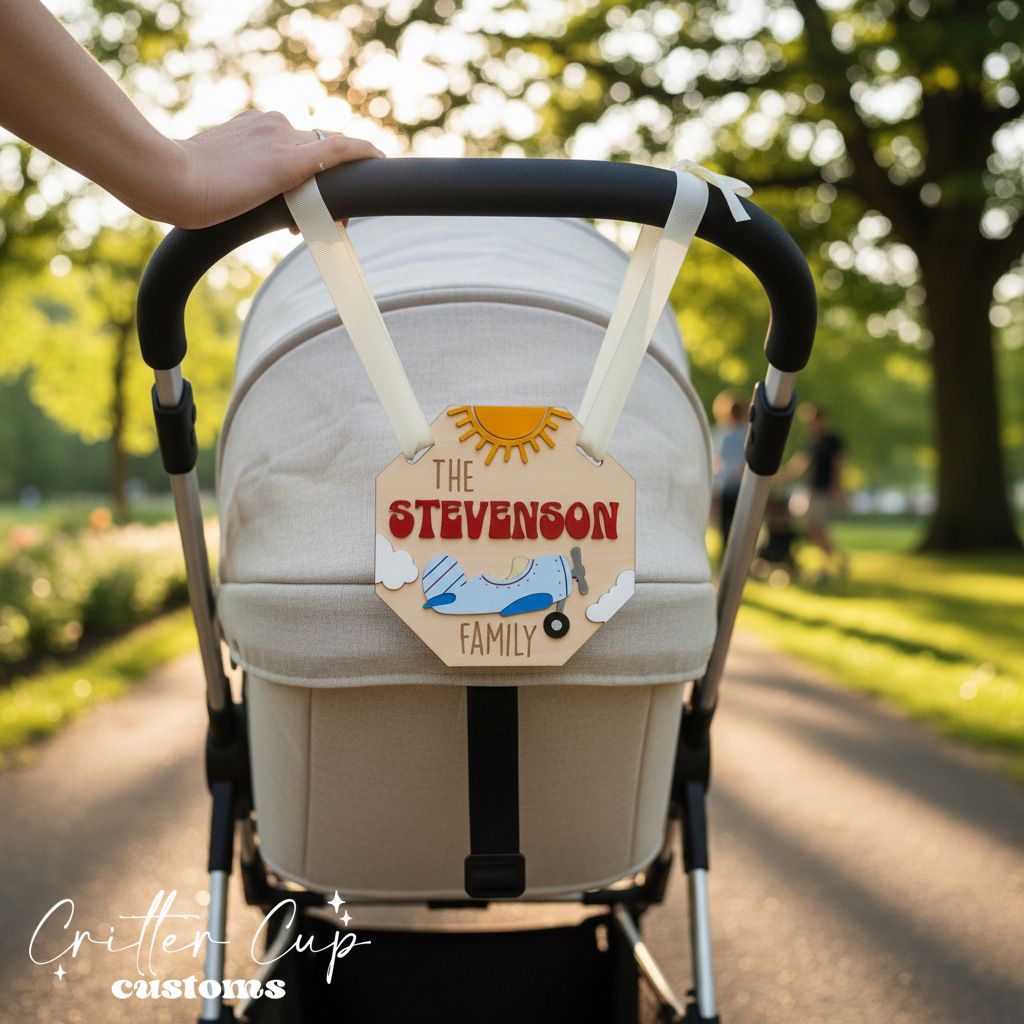 Personalized Stroller Name Tag, Airplane Stroller Tag