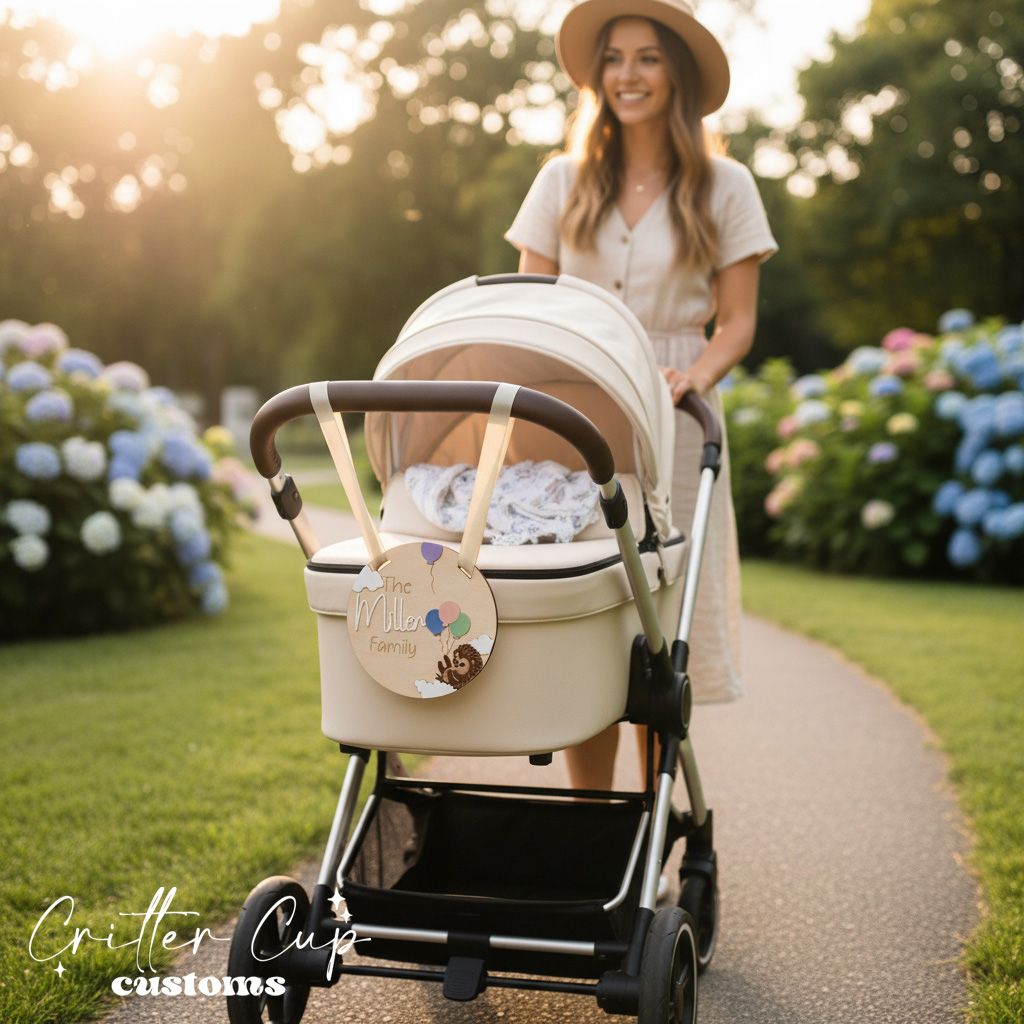 Personalized Stroller Name Tag, Hedgehog Stroller Tag