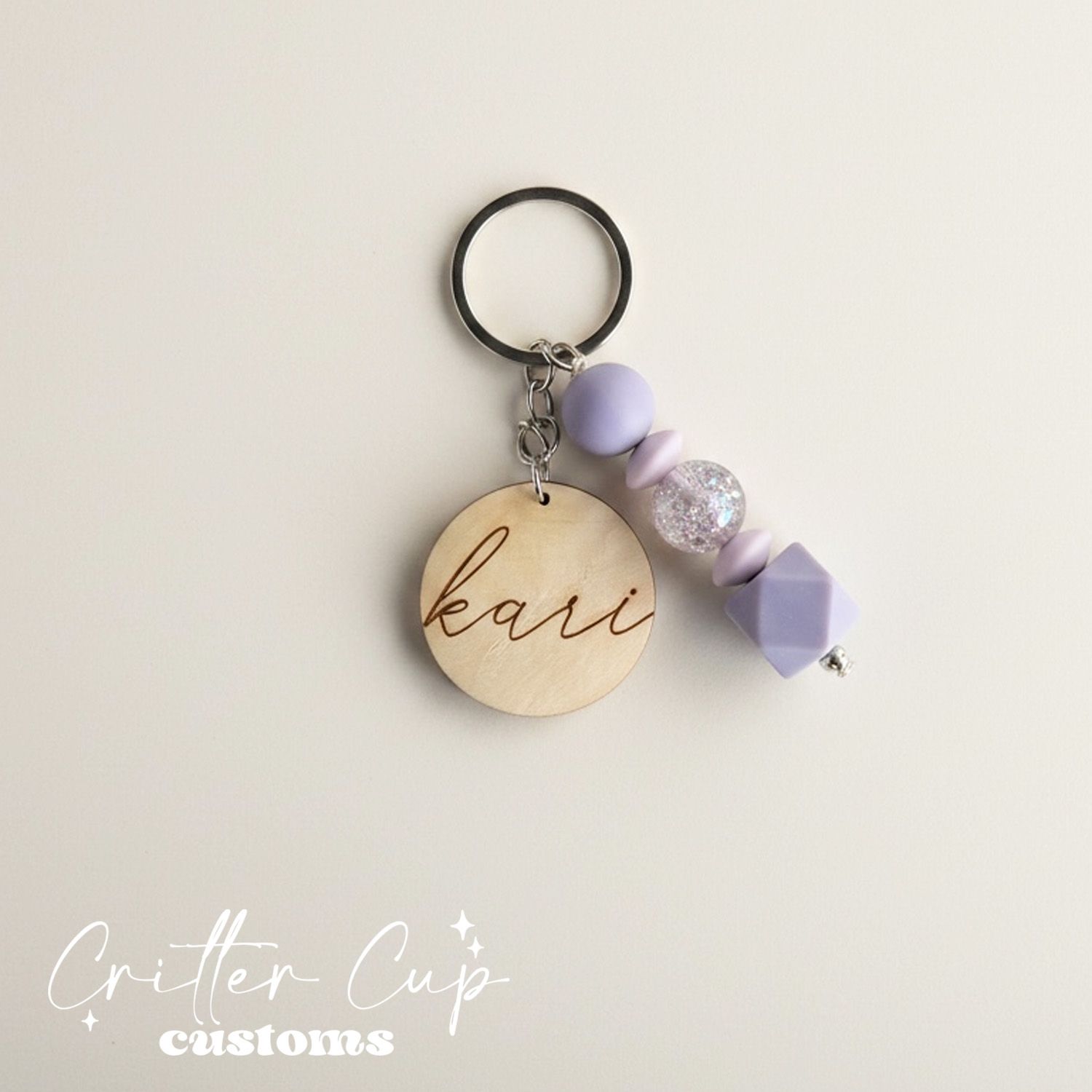 Personlized Lavender Beaded Key Chain, Key Charm, Bag Tag