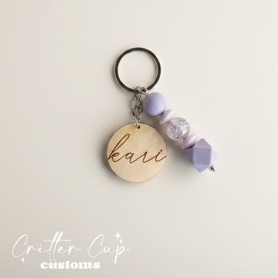 Personlized Lavender Beaded Key Chain, Key Charm, Bag Tag