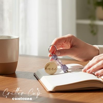 Personlized Lavender Beaded Key Chain, Key Charm, Bag Tag