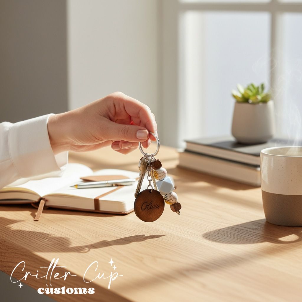 Personlized Blue Floral Boho Beaded Key Chain, Key Charm, Bag Tag