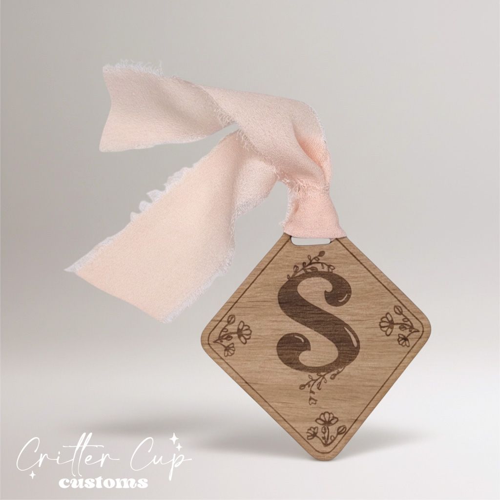 Floral Monogram Engraved  Diamond Bookmark