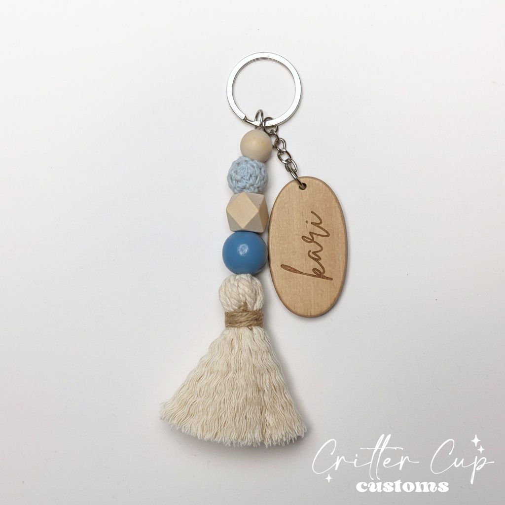 Personlized Wooden Pastel  Beaded Keychain, Key Charm, Bag Tag