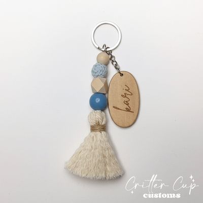 Personlized Wooden Pastel  Beaded Keychain, Key Charm, Bag Tag