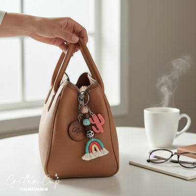 Personlized Western Beaded Macrame Rainbow Keychain, Key Charm, Bag Tag