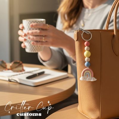 Personlized Pastel Primary Beaded Macrame Rainbow Keychain, Key Charm, Bag Tag