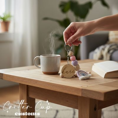 Personlized Pastel Beaded Macrame Rainbow Keychain, Key Charm, Bag Tag