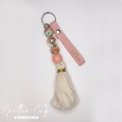 Personlized Shabby Chic Floral Beaded Keychain, Key Charm, Bag Tag