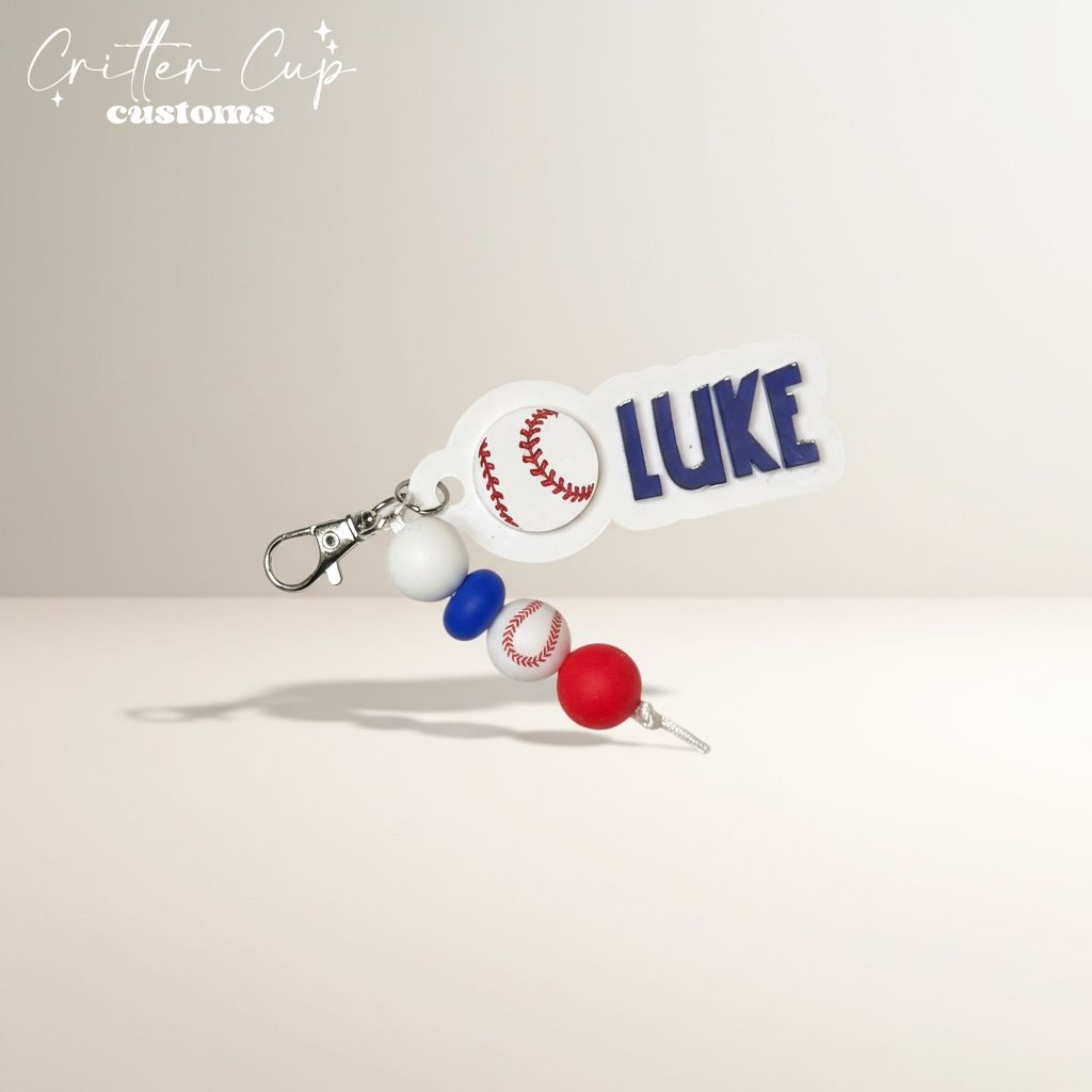 Personalized Baseball Bag Tag &amp; Beaded Charm Set
