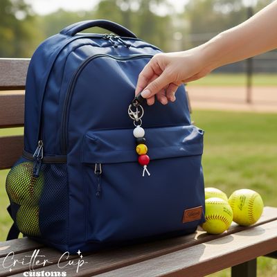 Custom Softball Beaded Bag Charm