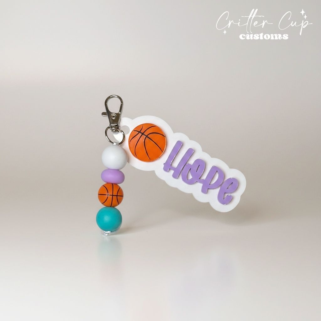 Personalized Basketball Bag Tag &amp; Beaded Charm Set