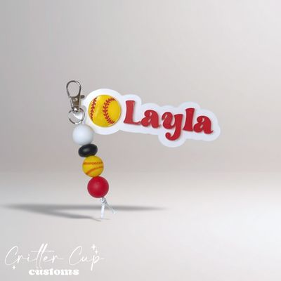 Personalized Softball Bag Tag &amp; Beaded Charm Set