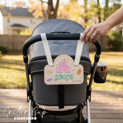Halloween Castle Stroller Tag, Personalized Stroller Name Tag,