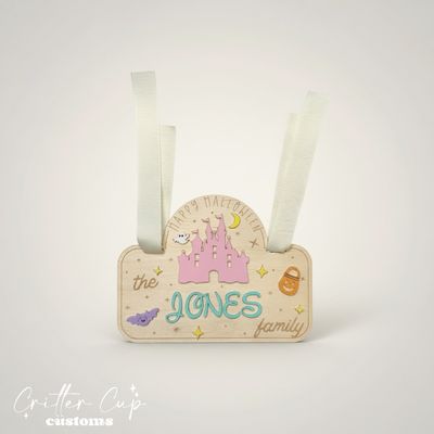 Halloween Castle Stroller Tag, Personalized Stroller Name Tag,